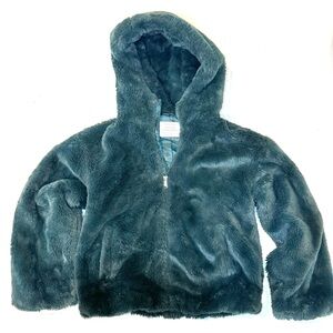 Primark Girls Faux Fur Army Green Jacket With Hood Age 10-11